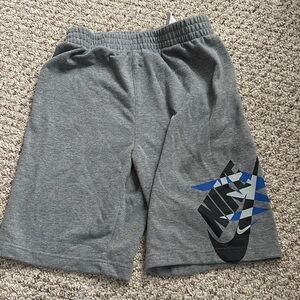 Nike Gray Kids' Athletic Shorts with Black & Blue Logo